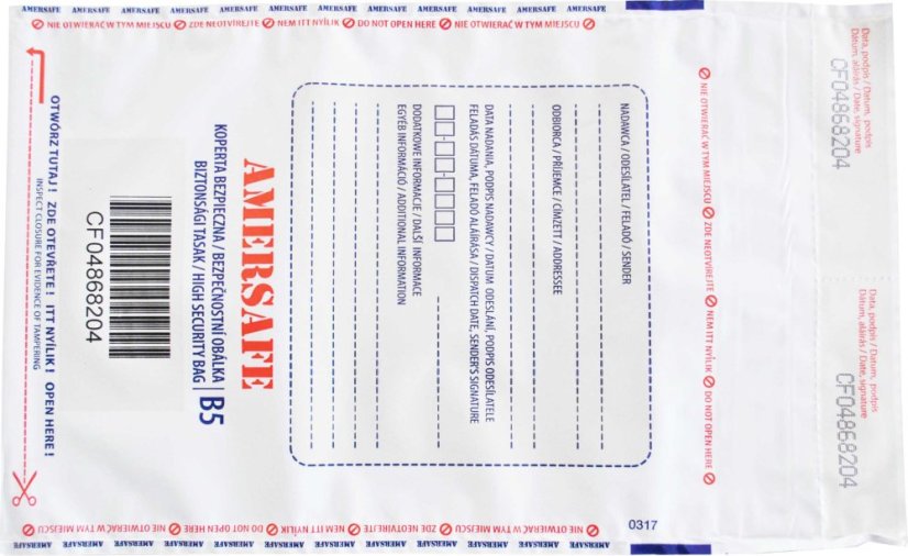 Bezpečnostní obálka - AMERSAFE B5HS coex  NEW STANDARD