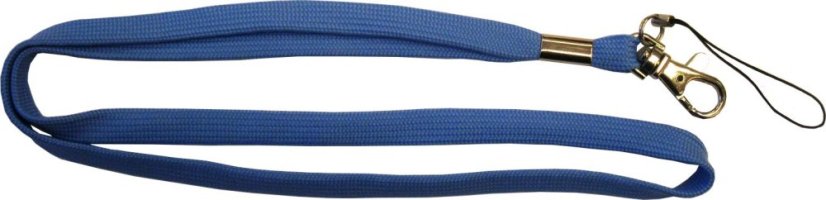 Šňůrka na krk dutá - 10 mm, karabina zamac, MT očko, svorka, modrá světlá - Barva šňůrky: oranžová