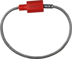 Plomba kovová s ocelovým lankem červená Hexagon